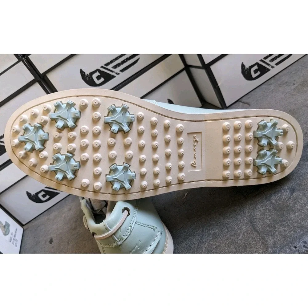READ Canoos Golf Shoes Womens 11 Seafoam Green & White Leather Boat Shoe Loafer